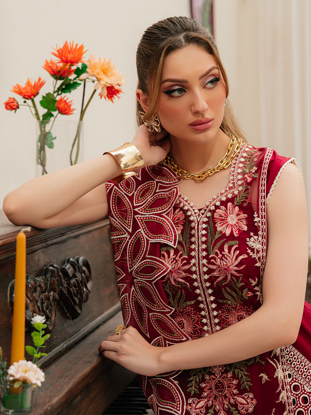 CELESTIAL BY MAHNUR | 3 PC HEAVY EMBROIDERED DHANAK WITH EMBROIDERED DHANAK SHAWL
