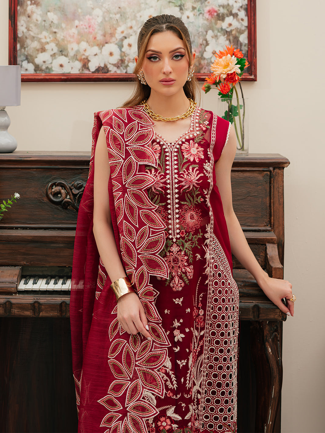 CELESTIAL BY MAHNUR | 3 PC HEAVY EMBROIDERED DHANAK WITH EMBROIDERED DHANAK SHAWL