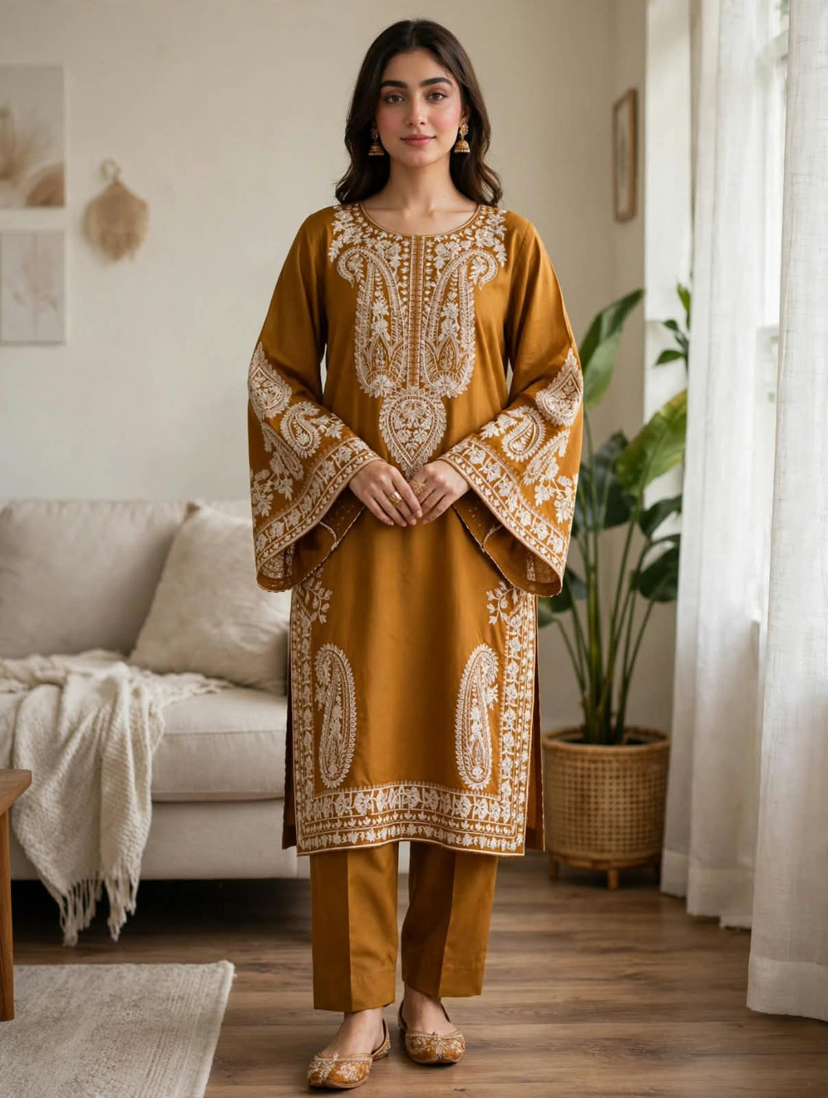 2-Piece | Premium Embroidered Winter Dhanak Suit – DE-3000B