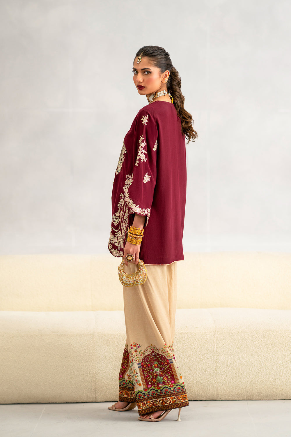 ETHNIC-2PC SILK EMBROIDERED SHIRT WITH PRINTED SILK TROUSER
