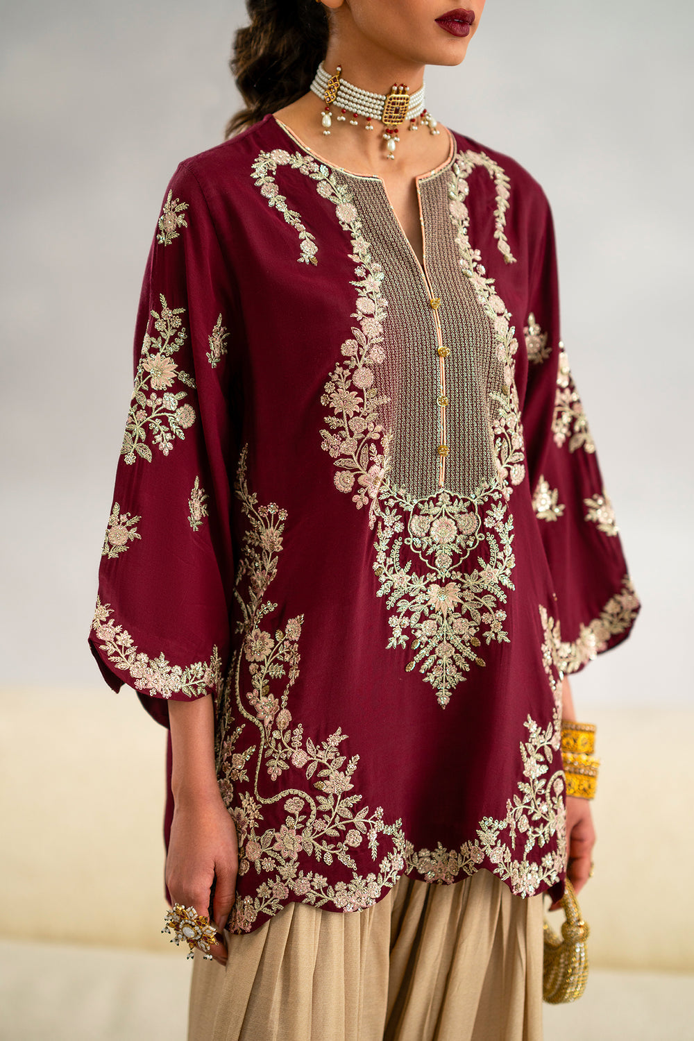 ETHNIC-2PC SILK EMBROIDERED SHIRT WITH PRINTED SILK TROUSER