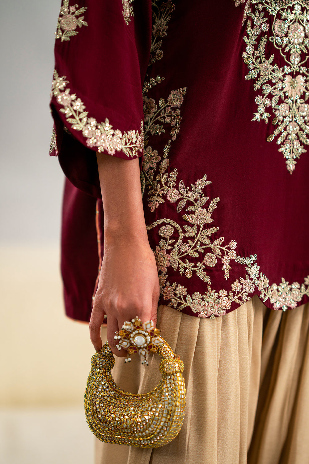 ETHNIC-2PC SILK EMBROIDERED SHIRT WITH PRINTED SILK TROUSER