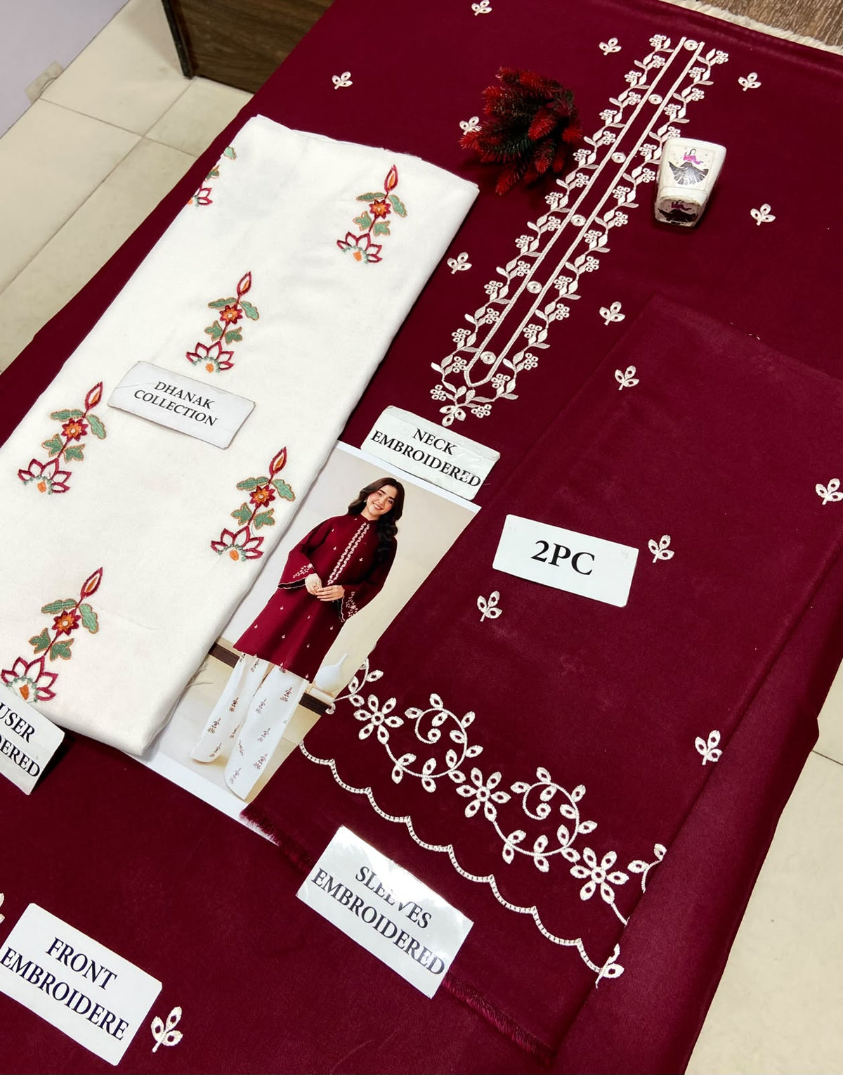 2 Piece - Unstitched Dhanak Embroidered Suit
