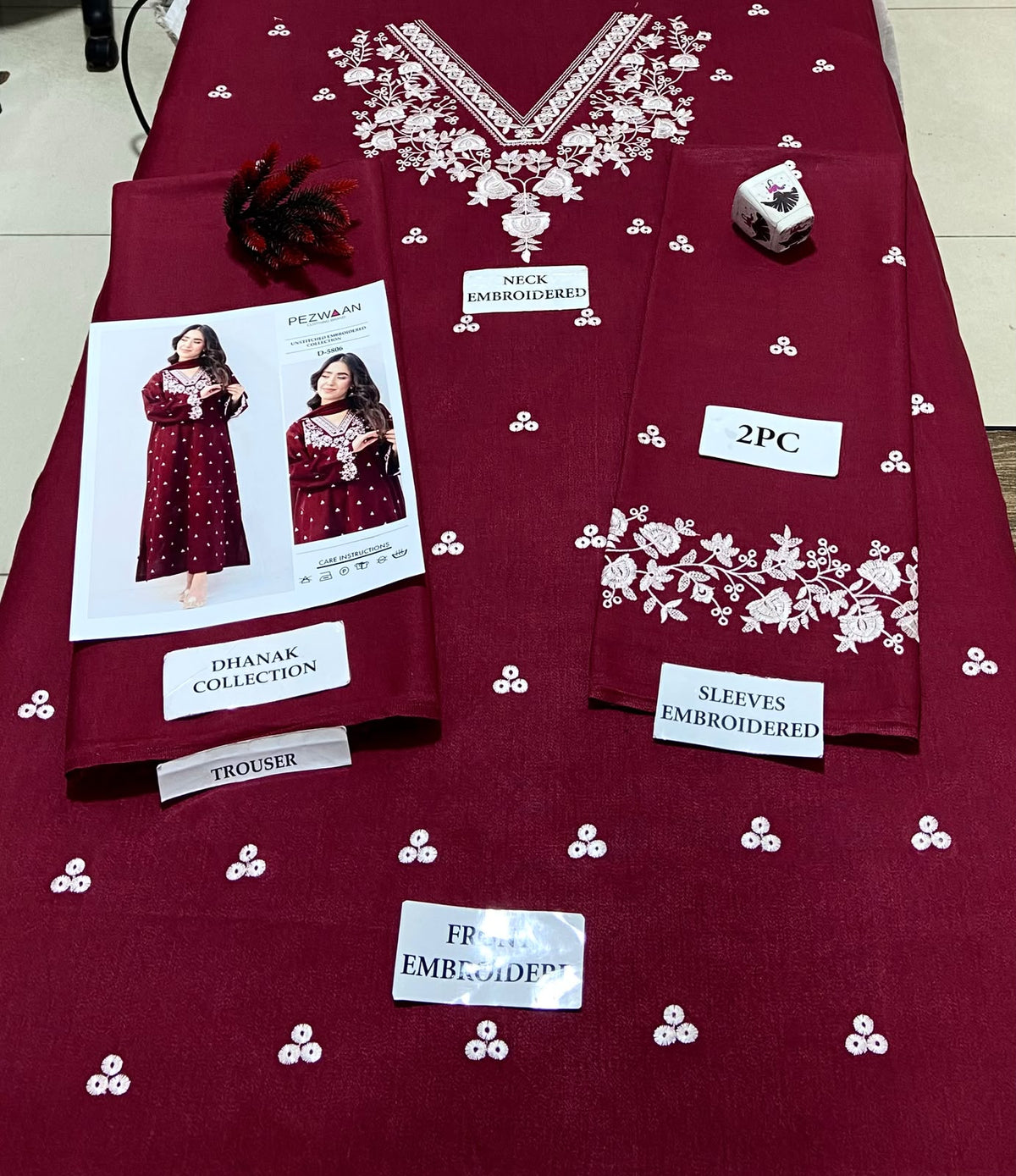 2 Piece - Unstitched Dhanak Embroidered Suit