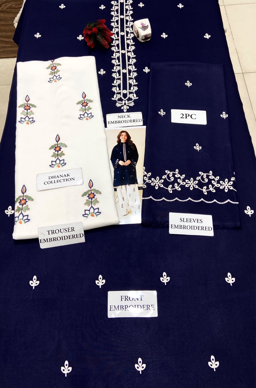 2 Piece - Unstitched Dhanak Embroidered Suit