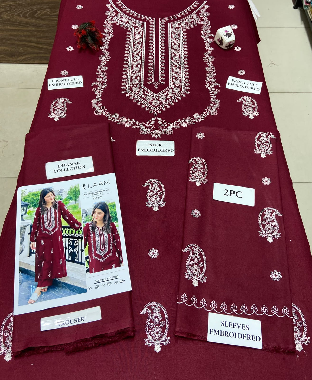 2 Piece - Unstitched Dhanak Embroidered Suit