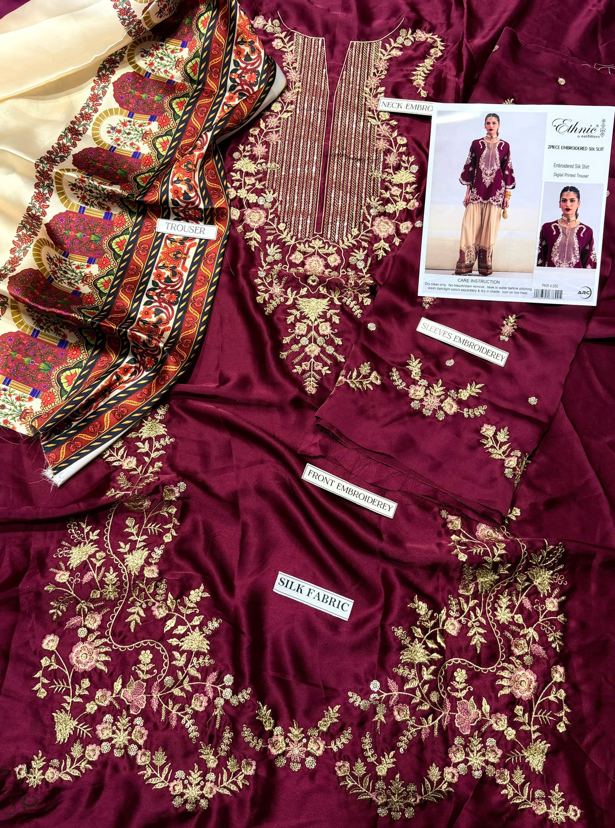 ETHNIC-2PC SILK EMBROIDERED SHIRT WITH PRINTED SILK TROUSER