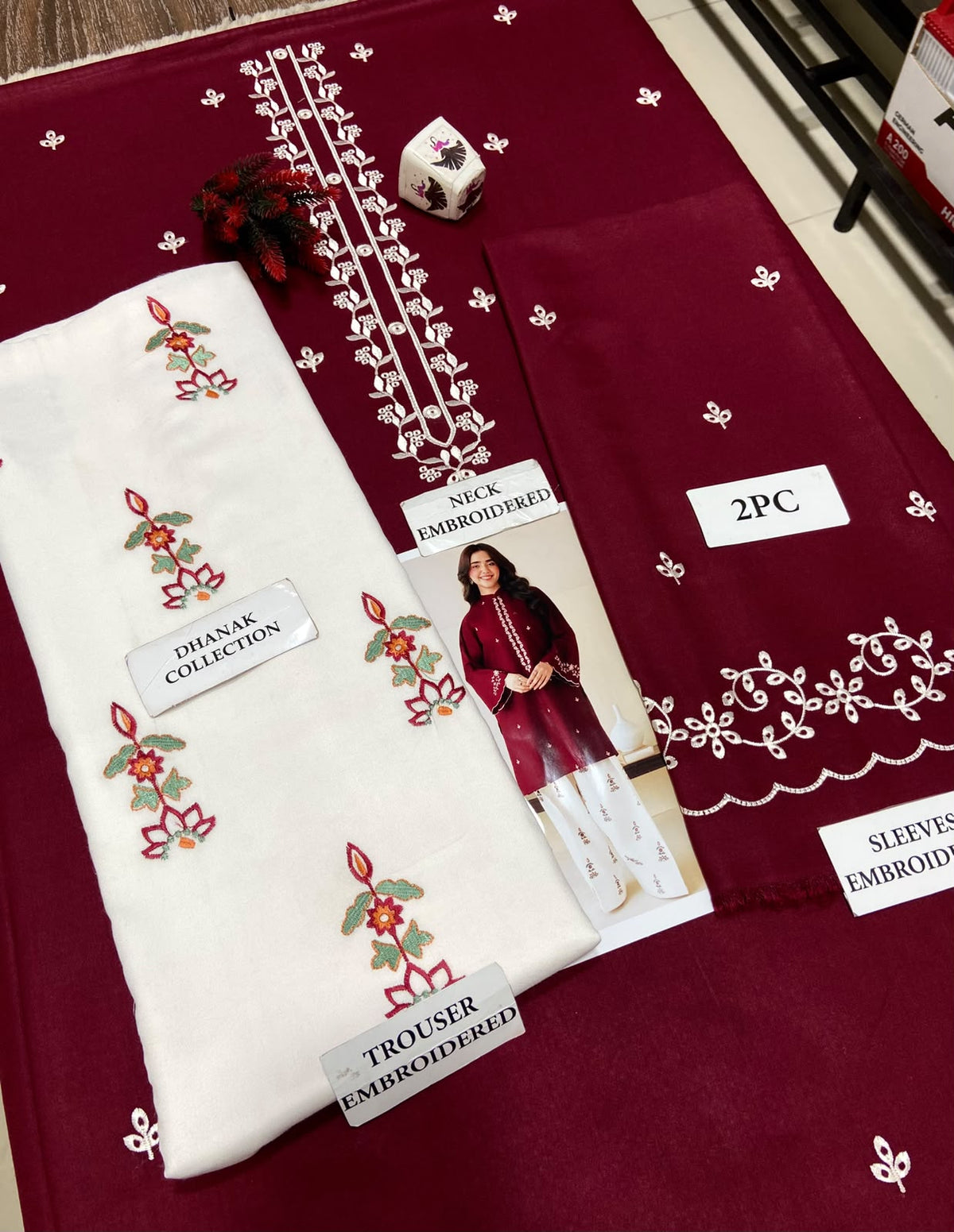 2 Piece - Unstitched Dhanak Embroidered Suit