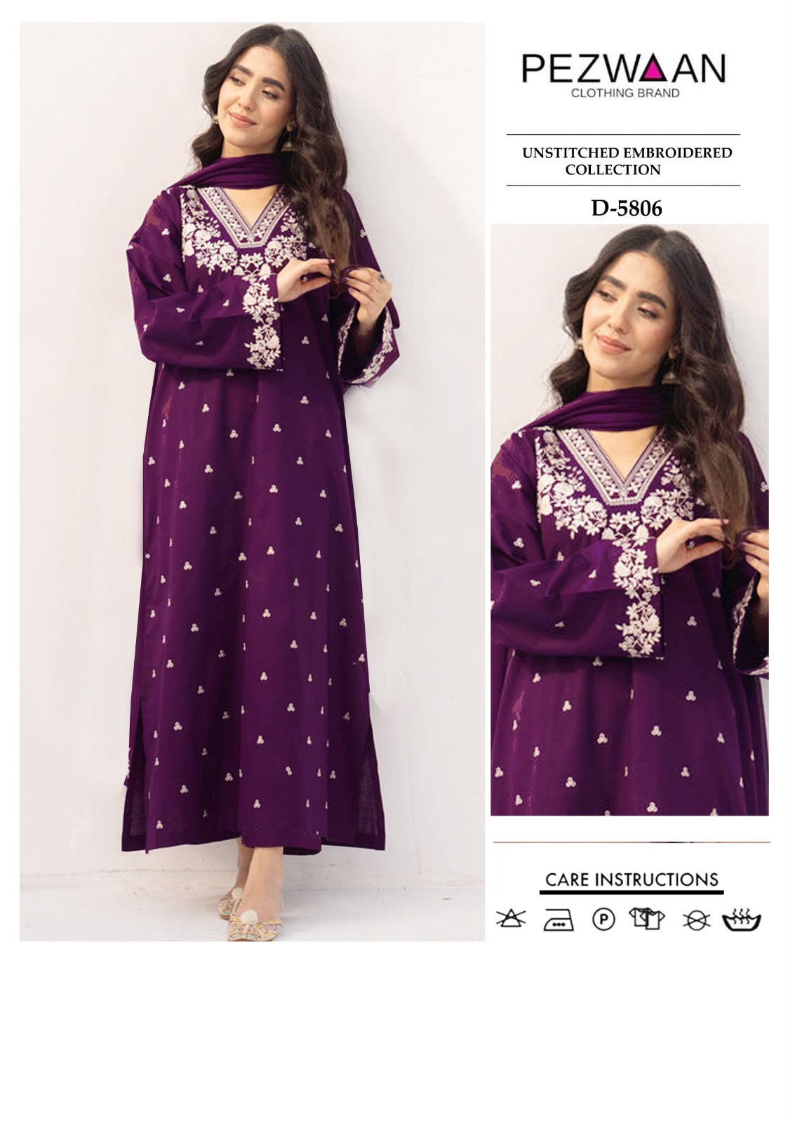 2 Piece - Unstitched Dhanak Embroidered Suit
