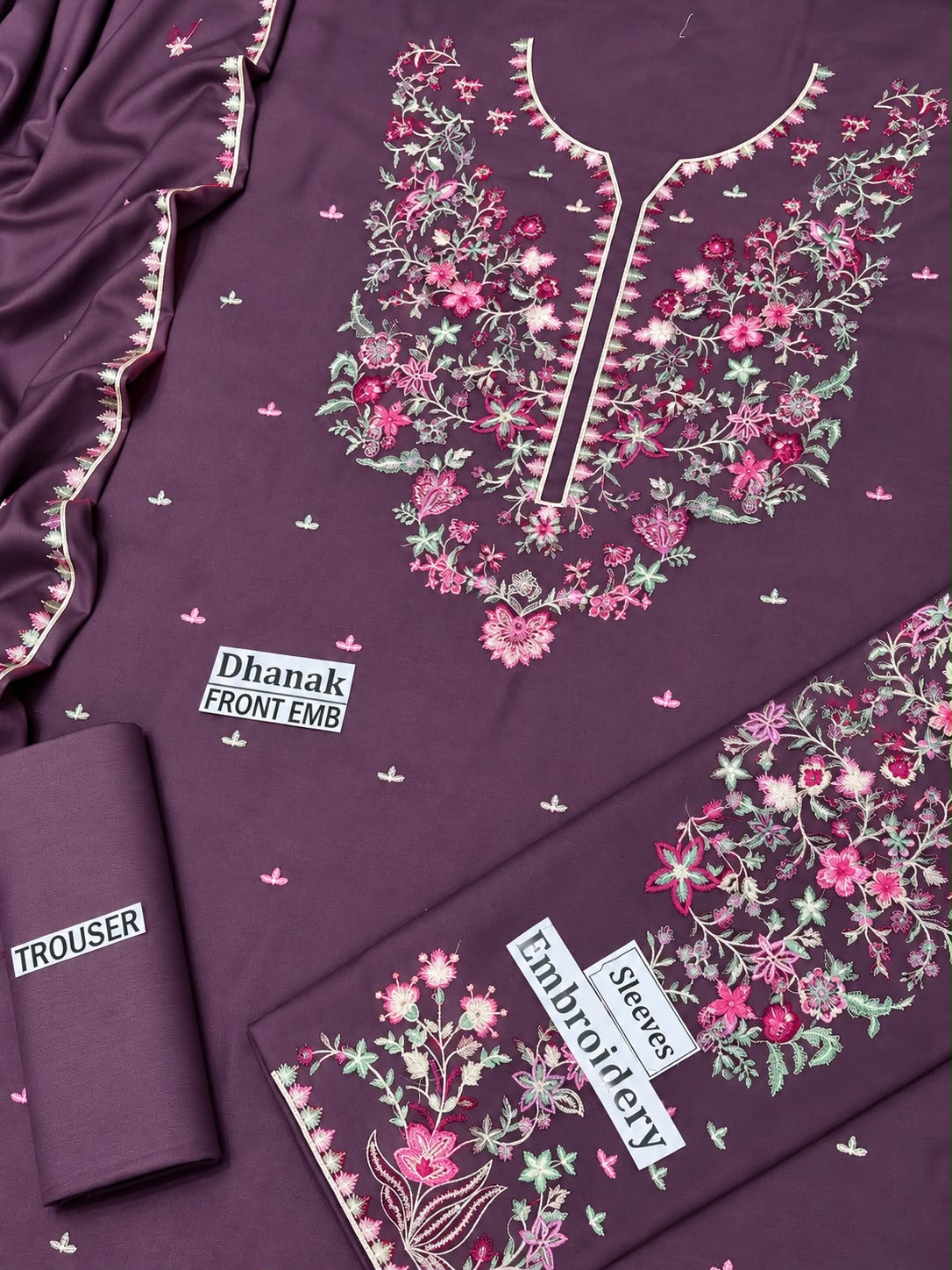 Batik Winter plum – 3PC Unstitched Dhanak Embroidered Suit