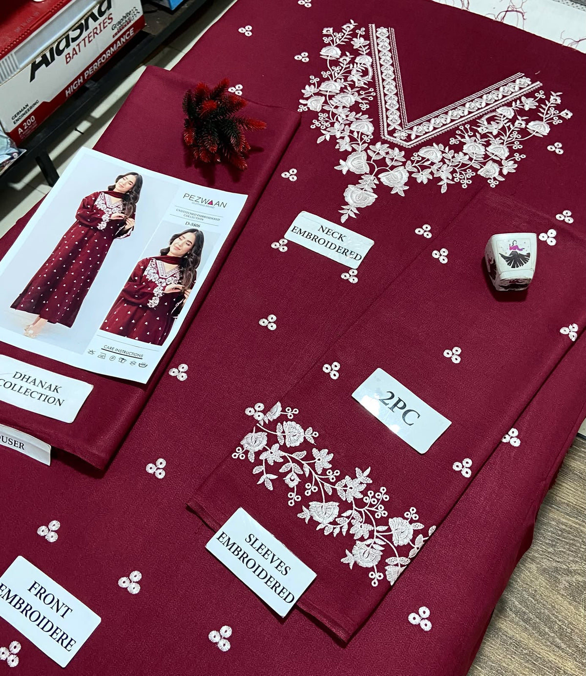 2 Piece - Unstitched Dhanak Embroidered Suit