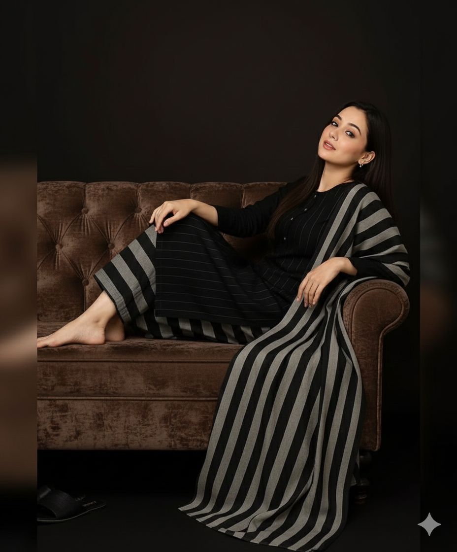 Khaadi Multani Susi 3 Piece Unstitched Suit – Black & Grey