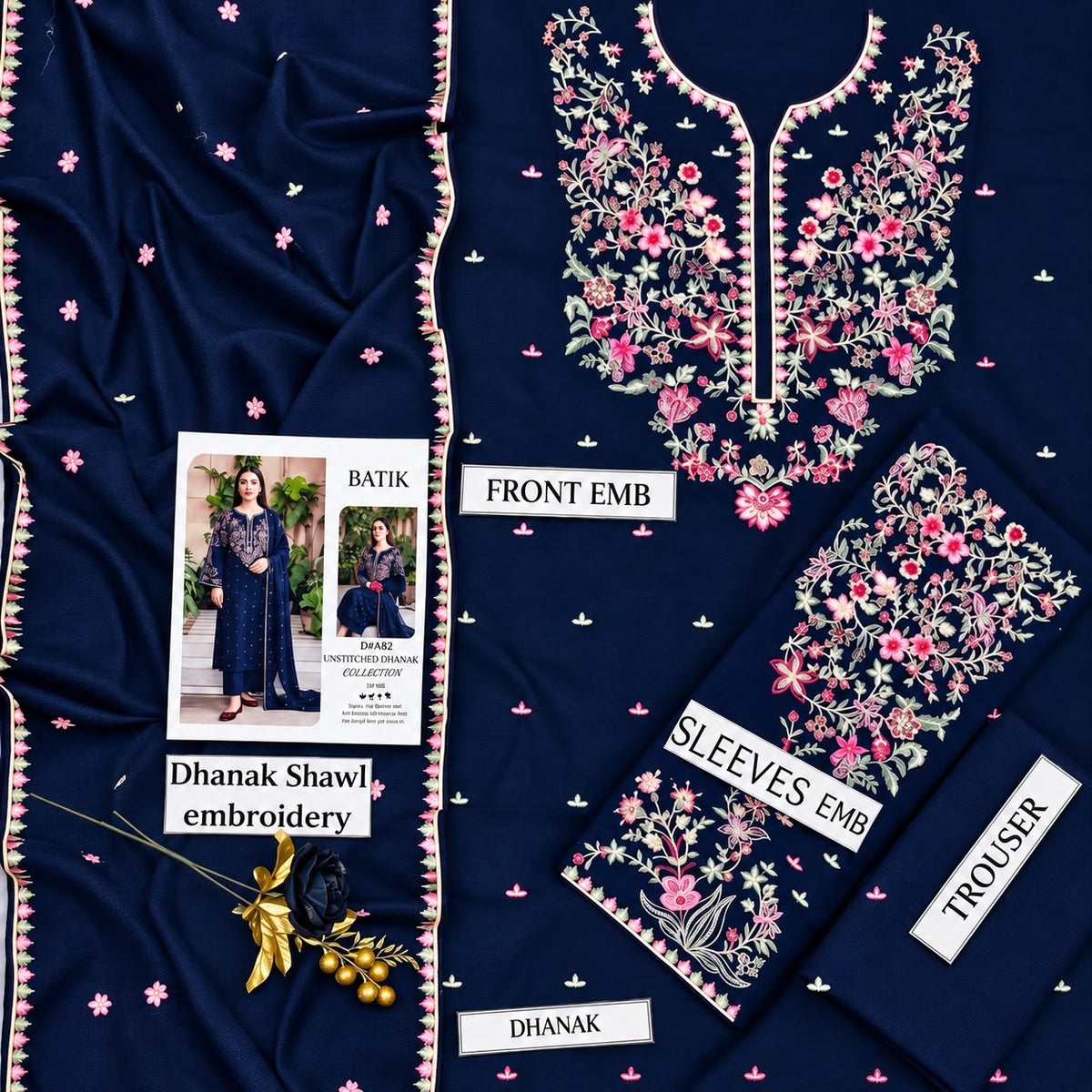 Batik Winter Midnight – 3PC Unstitched Dhanak Embroidered Suit