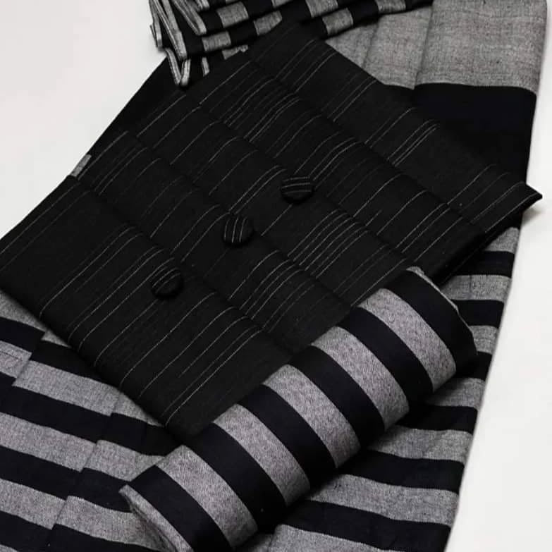 Khaadi Multani Susi 3 Piece Unstitched Suit – Black & Grey