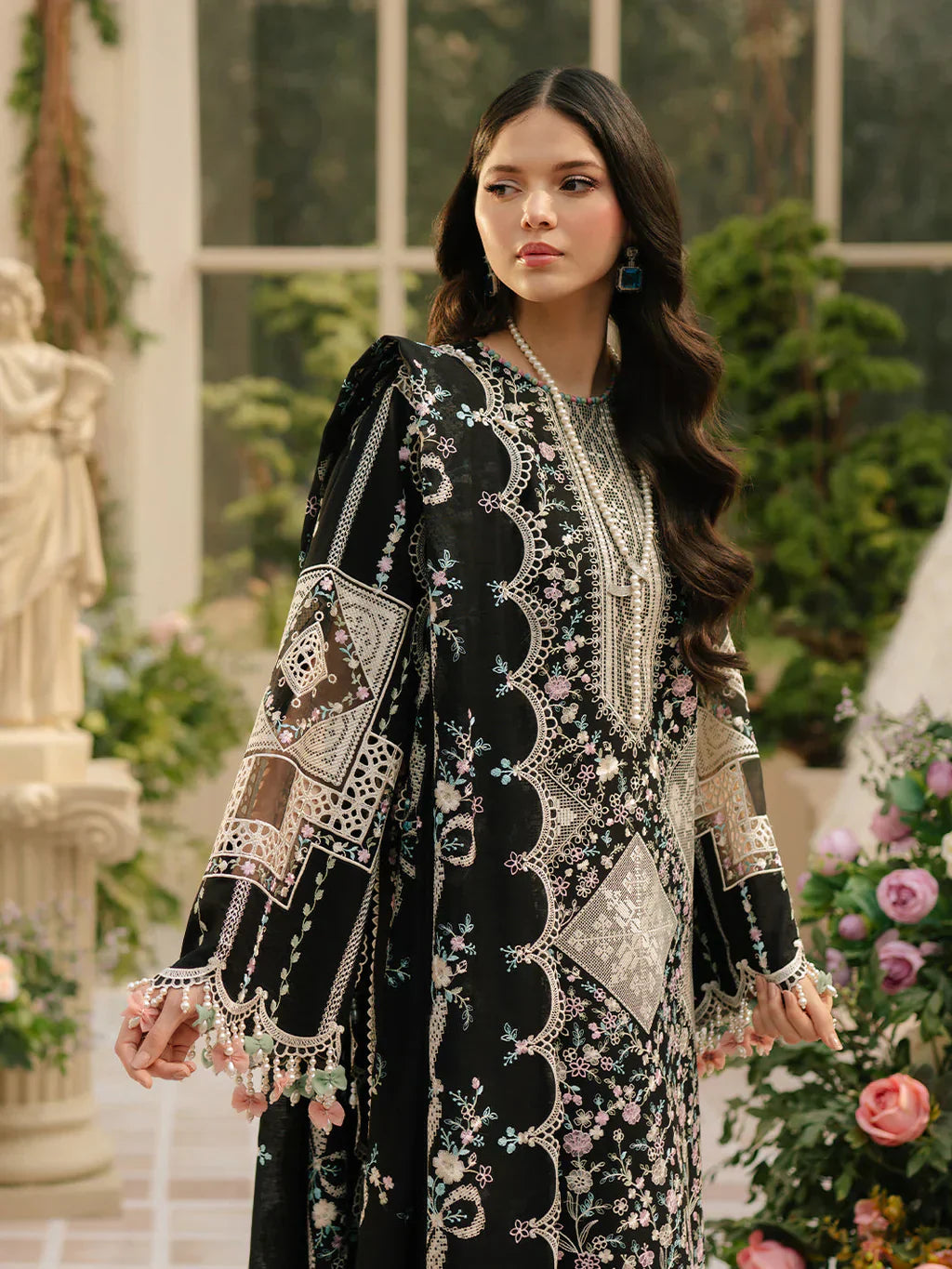 BIN ILYAAS - 3PC LAWN EMBROIDERED SHIRT WITH KHADDI NET EMBROIDERED DUPATTA AND TROUSER - HZG2813