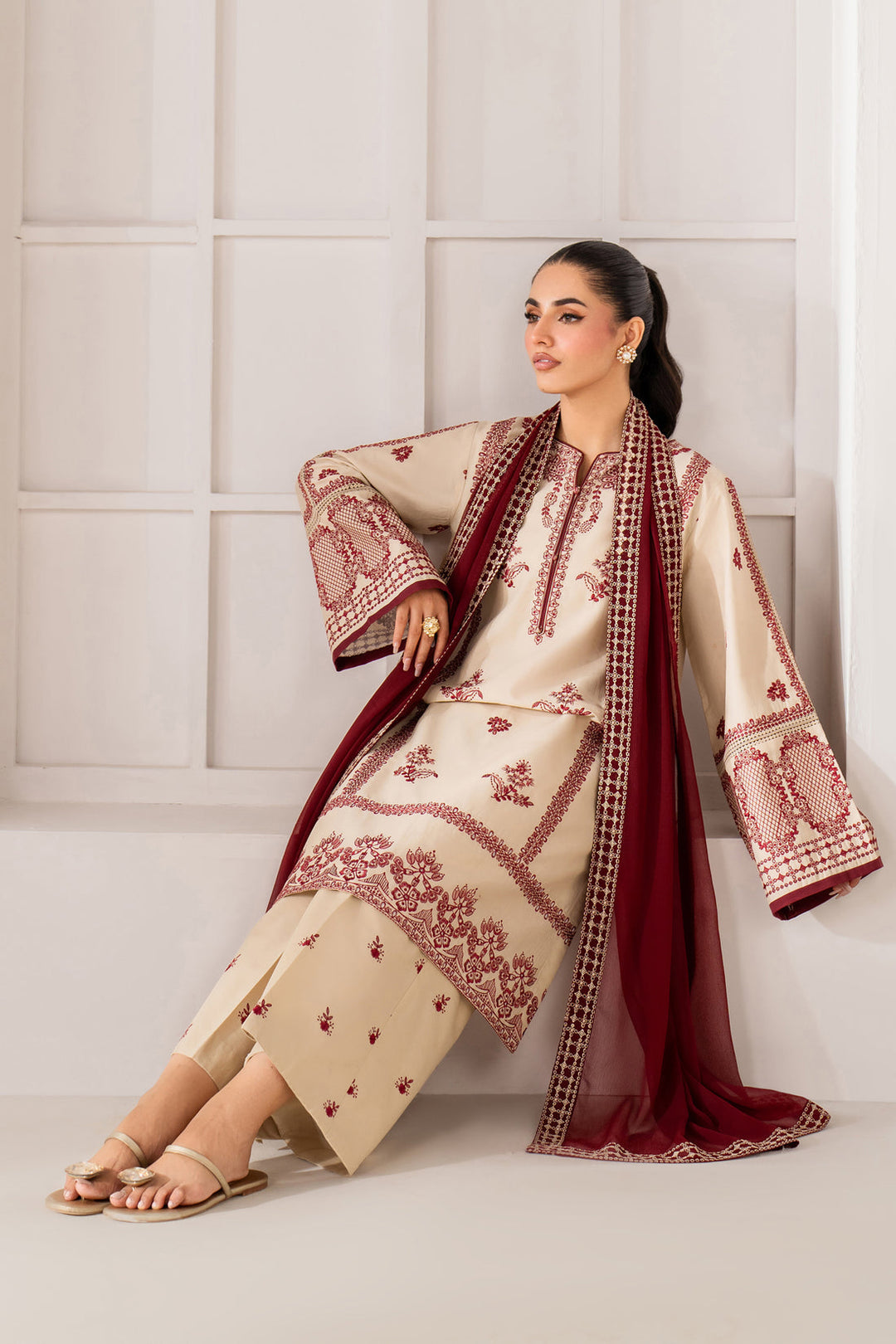 Jeena - Dhanak 3-Piece Unstitched Embroidered Suit