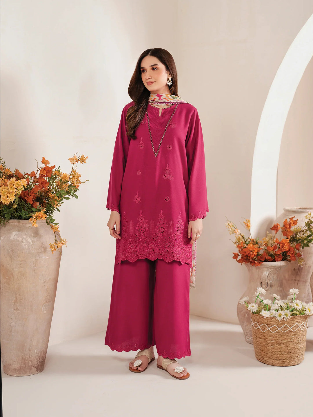 Sapphire - Dhanak 3-Piece Unstitched Embroidered Suit