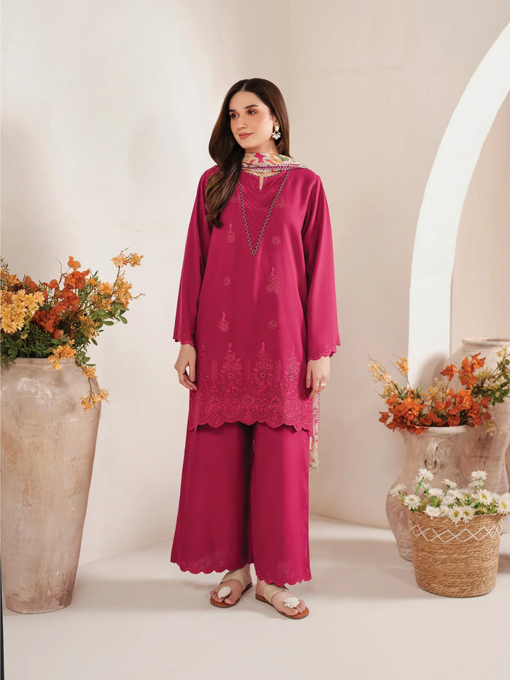 Sapphire - Dhanak 3-Piece Unstitched Embroidered Suit