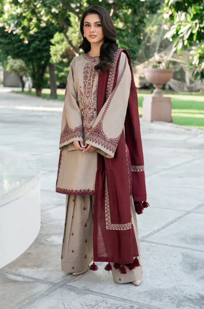 Baroque - 3PC Unstitched Dhanak Embroidered Suit