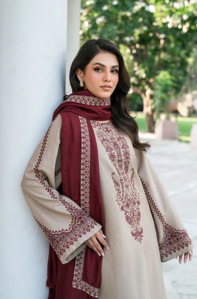 Baroque - 3PC Unstitched Dhanak Embroidered Suit