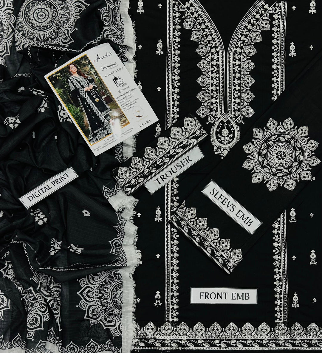 Aneela's - Dhanak 3-Piece Unstitched Embroidered Suit