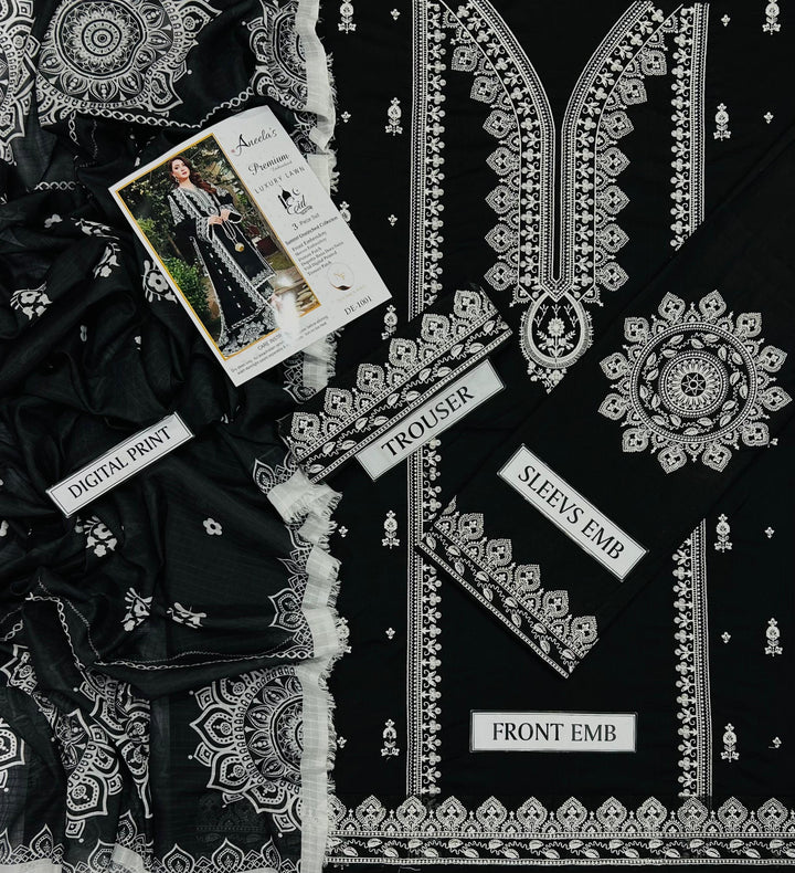 Aneela's - Dhanak 3-Piece Unstitched Embroidered Suit