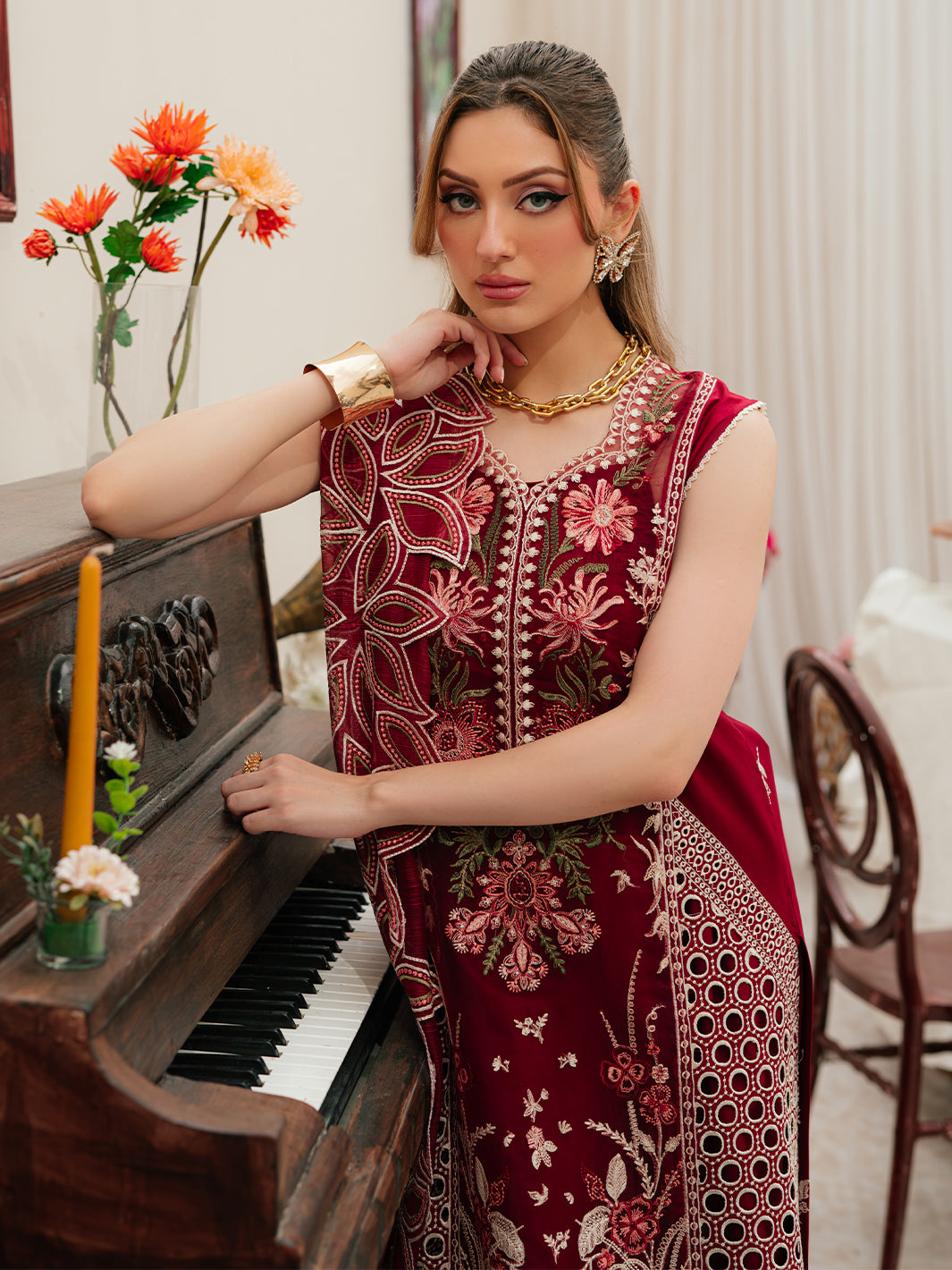 MAHNUR Celestial Heavy Embroidered Dhanak Front View
