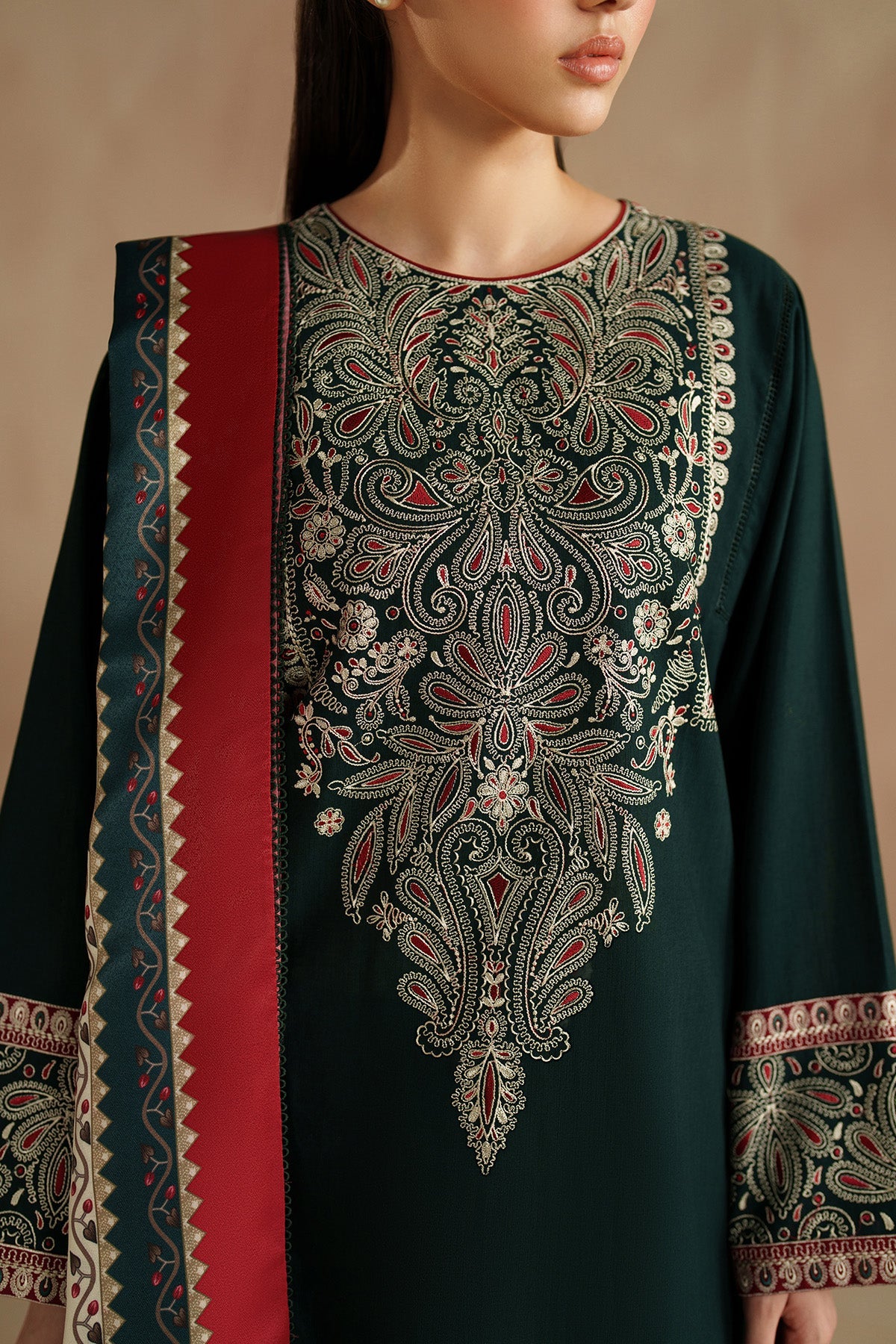 JAZMIN - Dhanak 3-Piece Unstitched Embroidered Suit