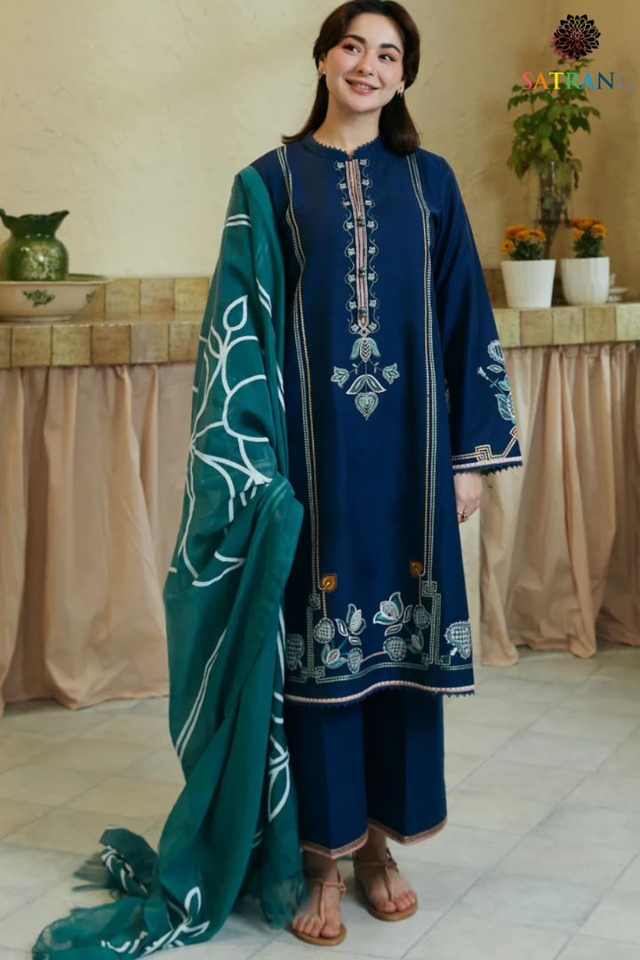 Summer Unstitched 3PCs Embroidered Lawn Dress With Printed Chiffon Dupatta SR-204