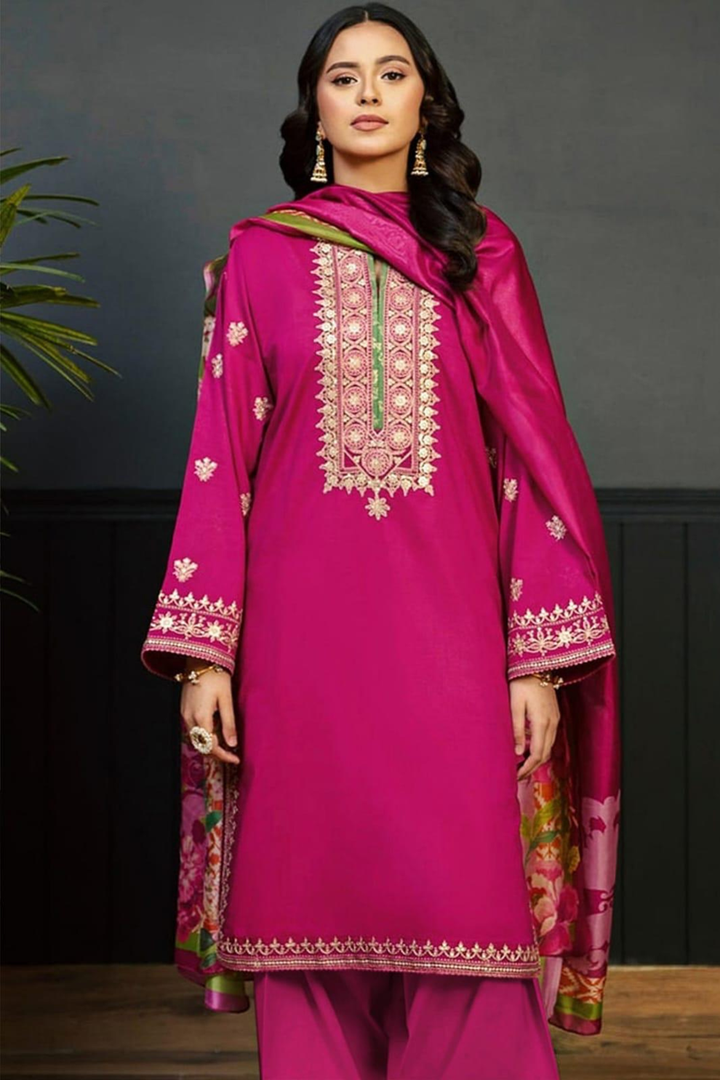 3 PC EMBROIDERED DHANAK SUIT - BG811