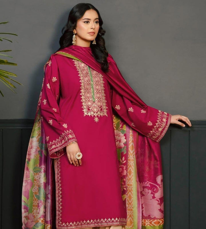 3 PC EMBROIDERED DHANAK SUIT - BG811