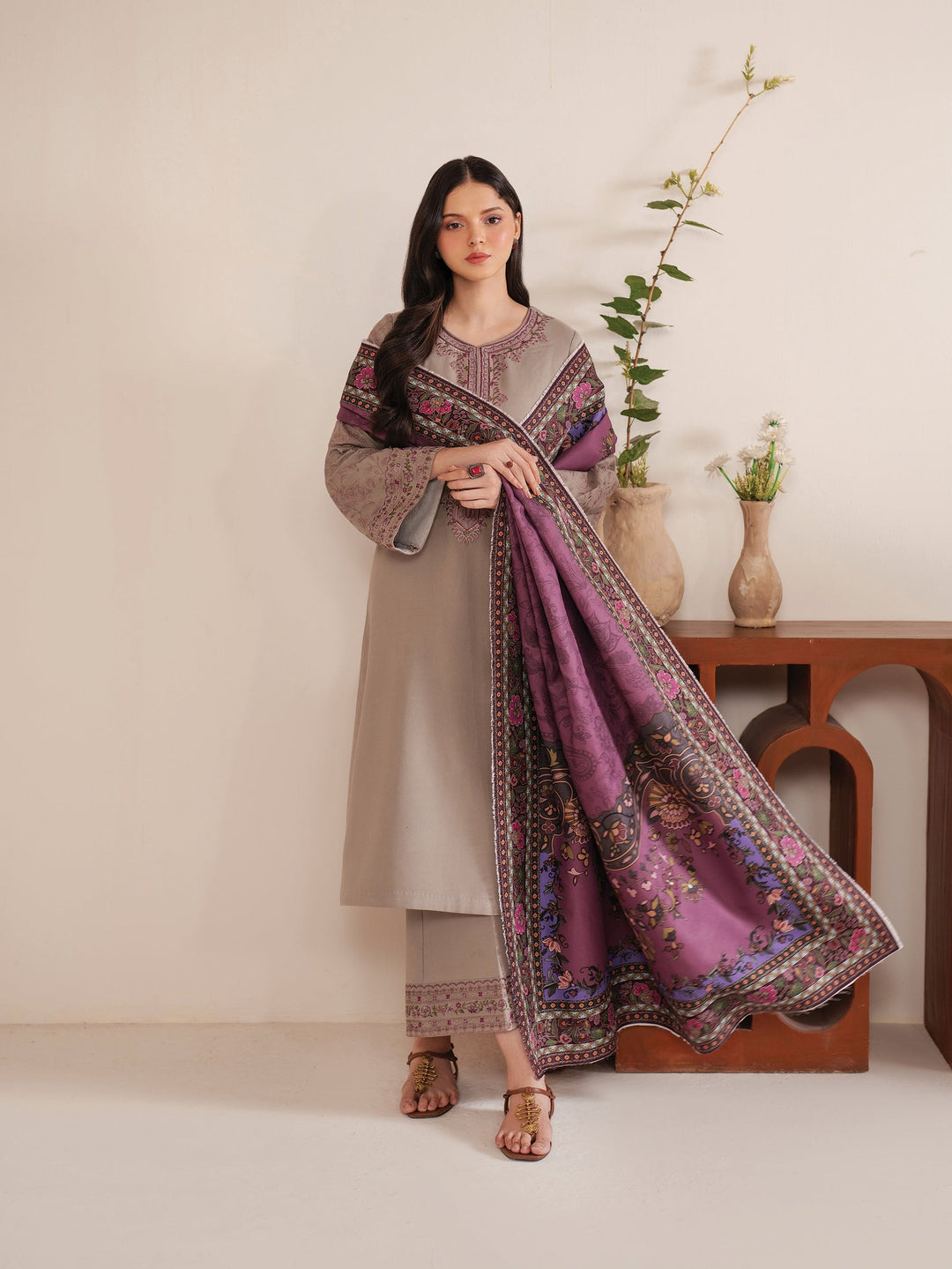 Summer Unstitched 3PCs Embroidered Lawn Dress With Printed Monar Dupatta SR-240