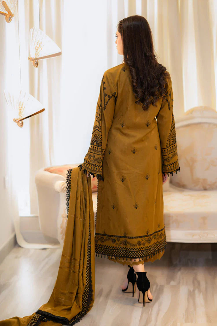 LIBAAS-3PC DHANAK EMBROIDERED SHIRT WITH DHANAK EMB SHAWL AND TROUSER-ADR-4183