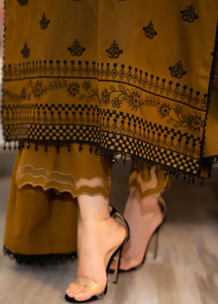 LIBAAS-3PC DHANAK EMBROIDERED SHIRT WITH DHANAK EMB SHAWL AND TROUSER-ADR-4183