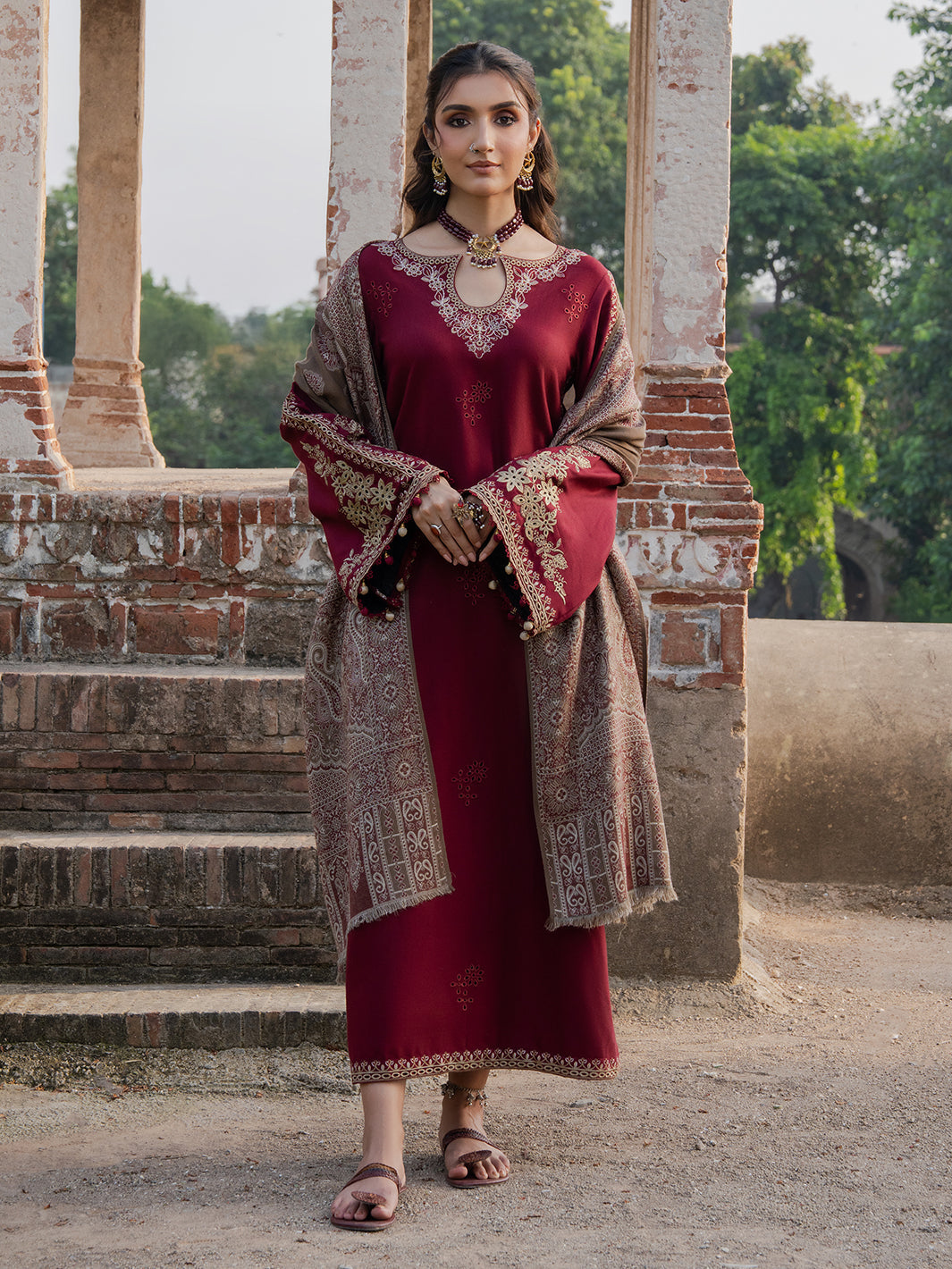 Izel - Dhanak 3-Piece Unstitched Embroidered Suit