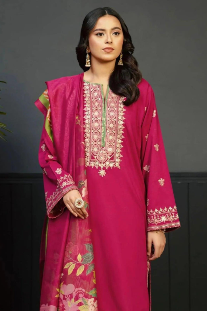 3 PC EMBROIDERED DHANAK SUIT - BG811