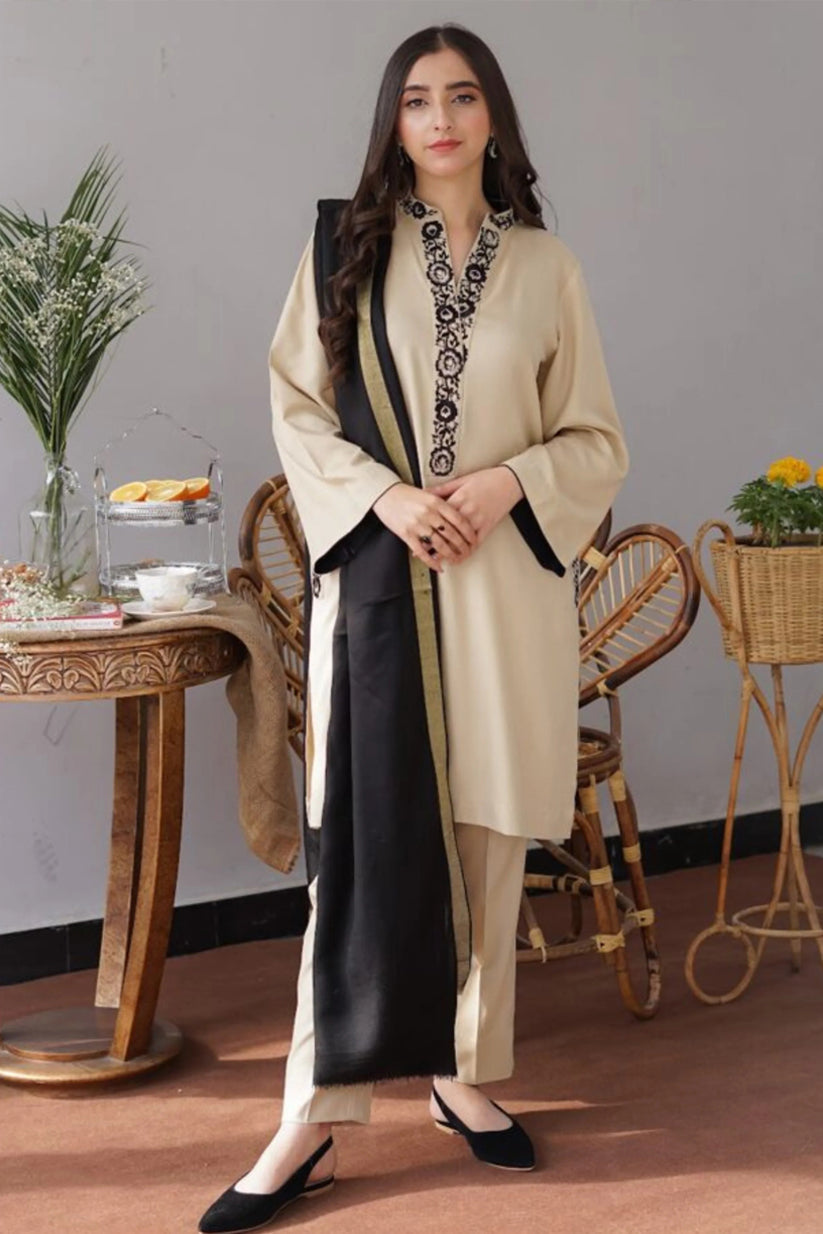 AISLING - 3PC DHANAK EMBROIDERED SHIRT WITH DHANAK SHAWL AND TROUSER- RB11246