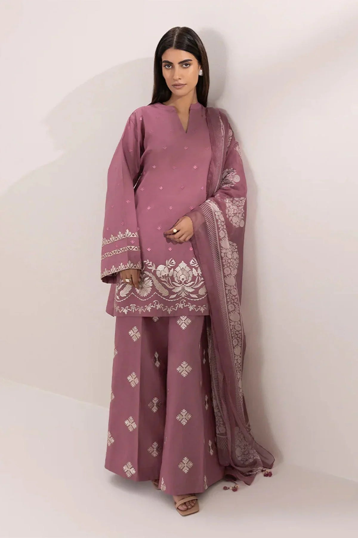SAPPHIRE - 3PC DHANAK EMBROIDERED SHIRT WITH ORGANZA PRINTED DUPATTA AND EMBROIDERED TROUSER - RB11253