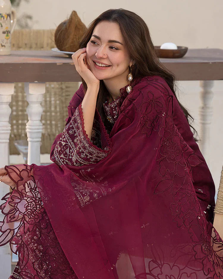 ALLYS - 3PC LAWN EMBROIDERED SHIRT WITH ORGANZA EMBROIDERED DUPATTA AND TROUSER - HZG2820