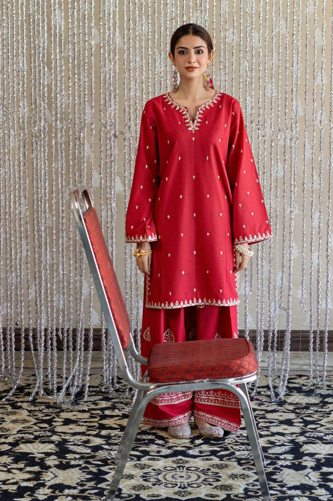 Red Rose 2 Piece - Unstitched Dhanak Embroidered Suit