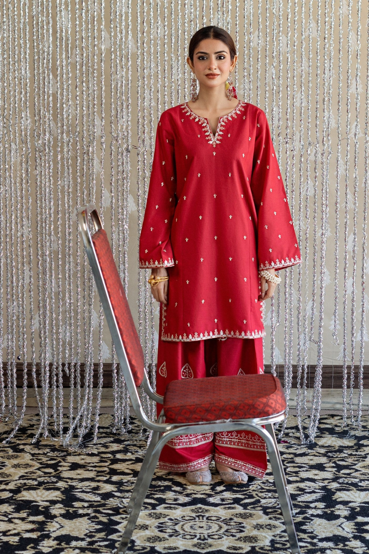 Red Rose 2 Piece - Unstitched Dhanak Embroidered Suit