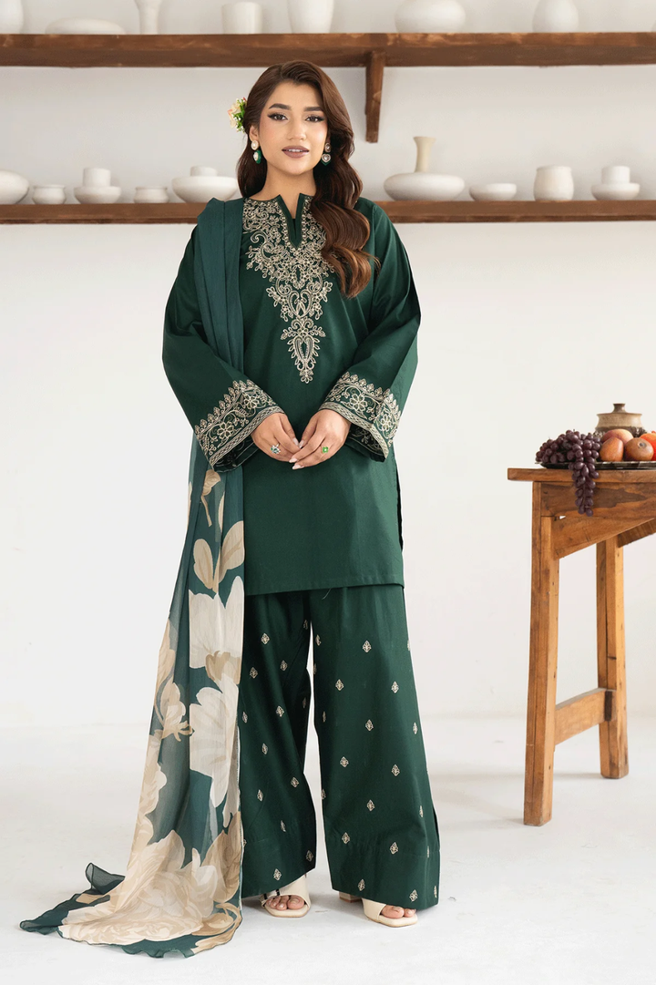 Aasna - Dhanak 3-Piece Unstitched Embroidered Suit