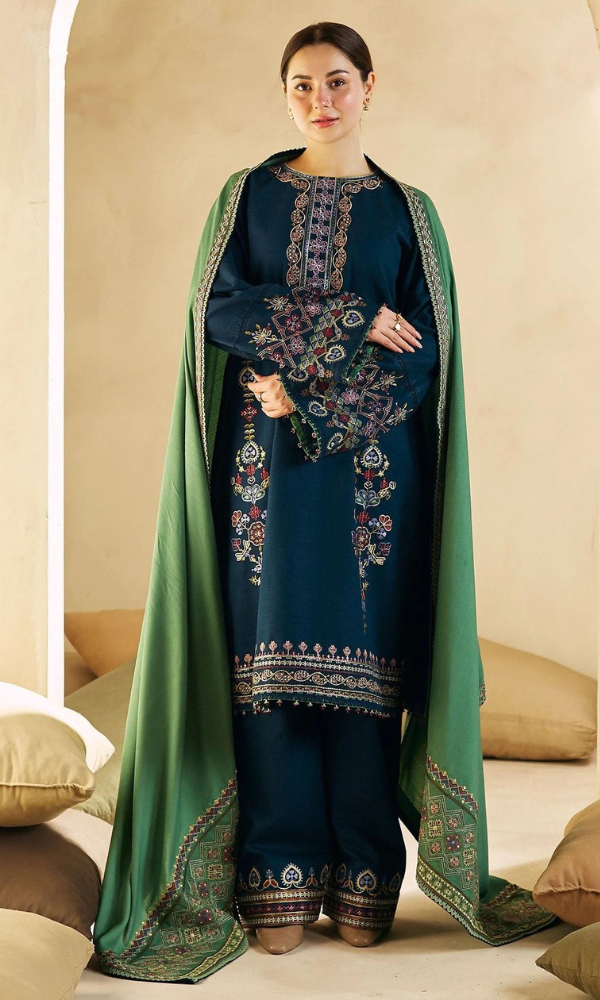 Zara Shahjahan - 3PC (Unstitched) Embroidered Dhanak Suit With Dhanak Dupatta