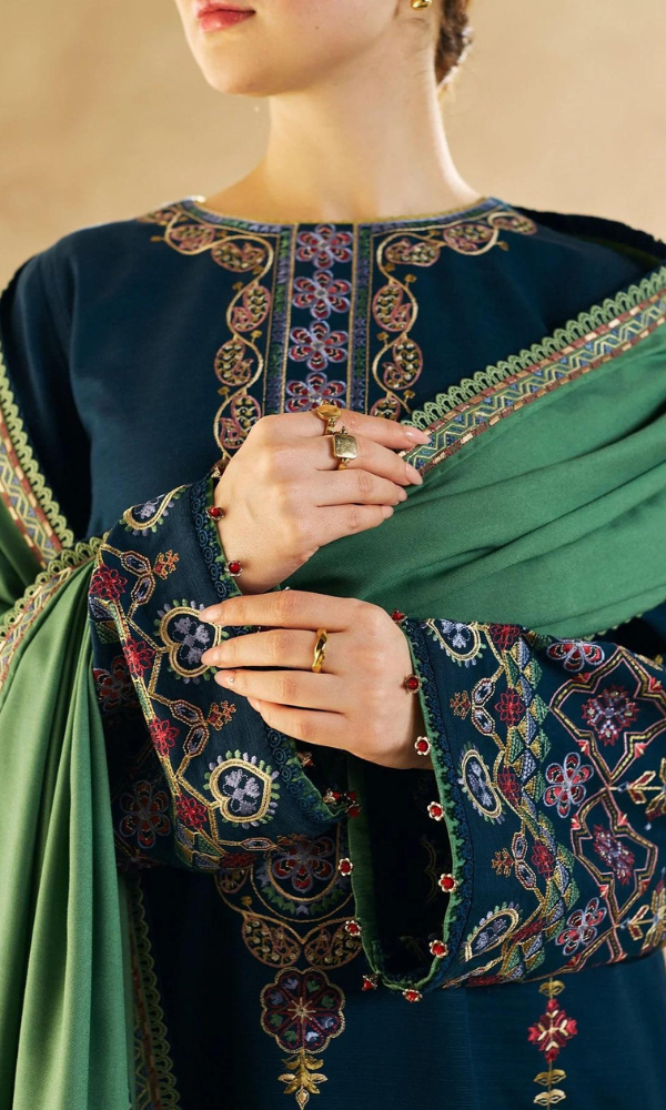 Zara Shahjahan - 3PC (Unstitched) Embroidered Dhanak Suit With Dhanak Dupatta