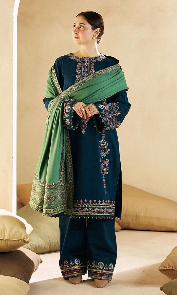 Zara Shahjahan - 3PC (Unstitched) Embroidered Dhanak Suit With Dhanak Dupatta