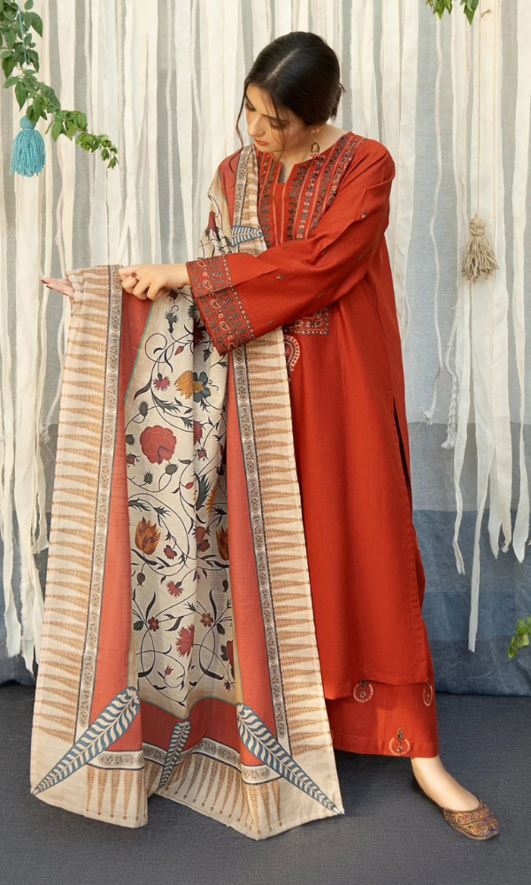 URGE - 3PC (Unstitched) Embroidered Dhanak Suit
