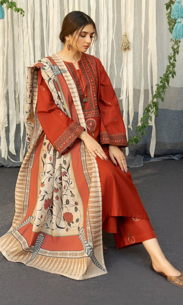 URGE - 3PC (Unstitched) Embroidered Dhanak Suit