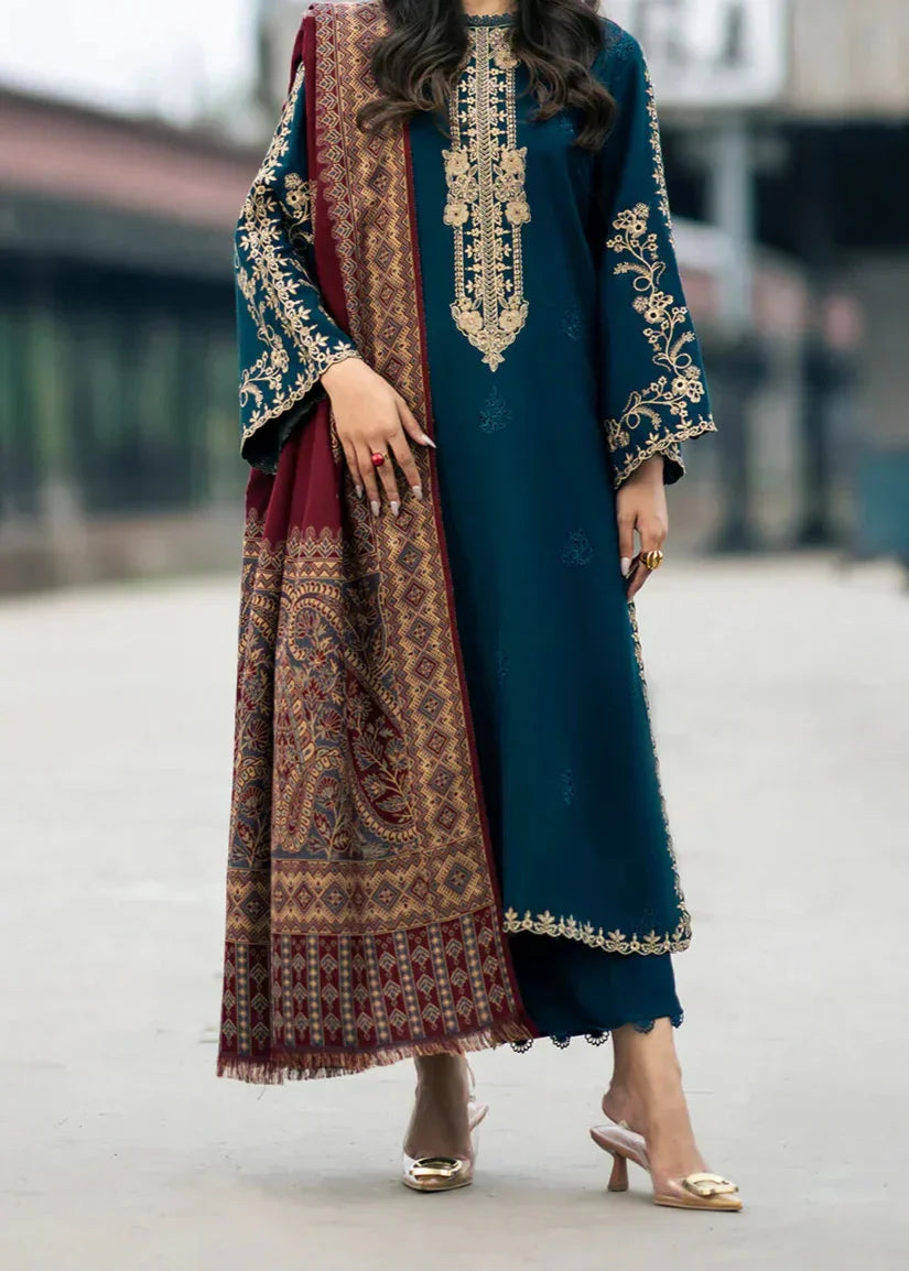 Grace Z-(W716) - Stitched Embroidered CHIKANKARI 3pc Marina Dress With Printed Shawl