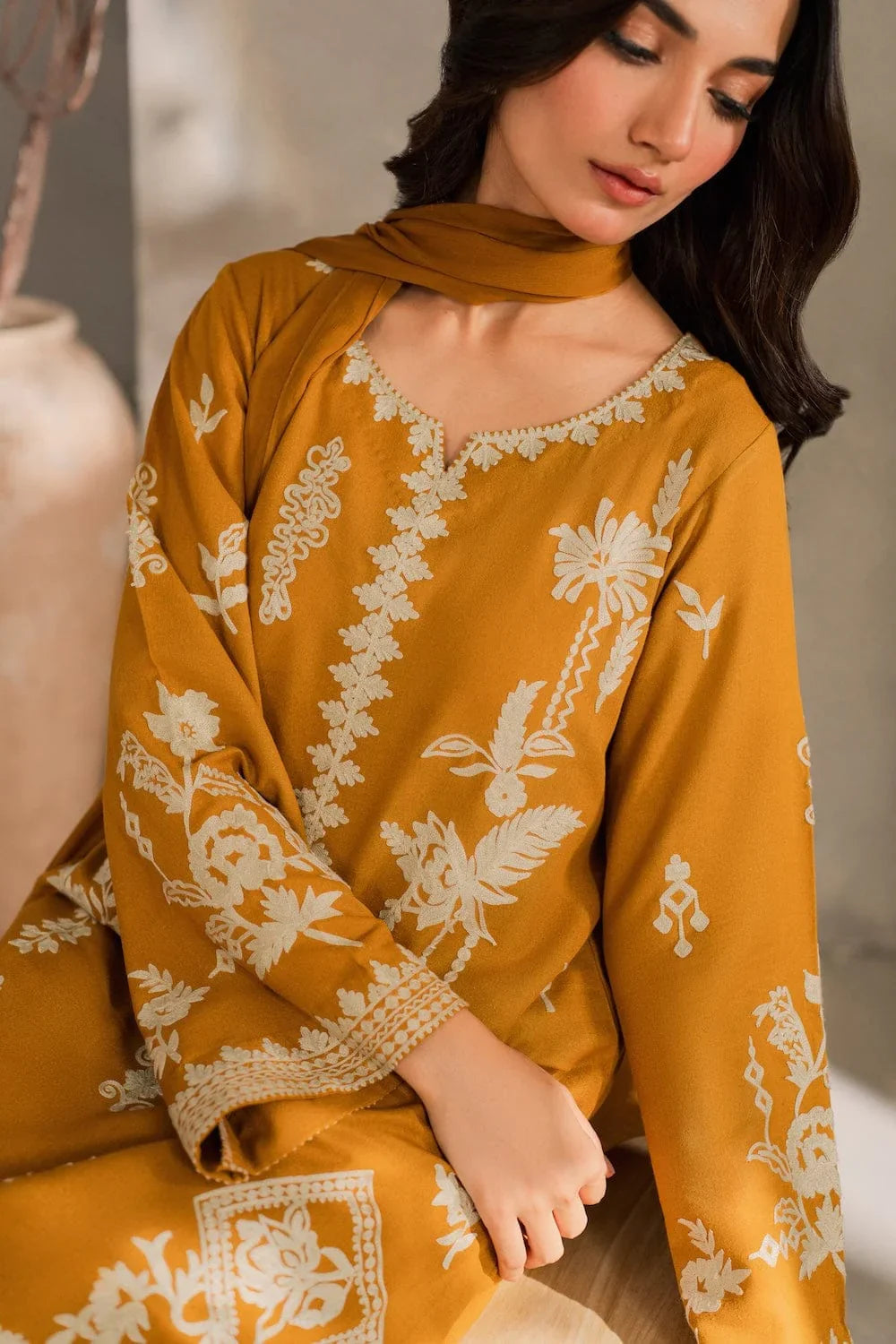 Rumi - Dhanak 3-Piece Unstitched Embroidered Suit