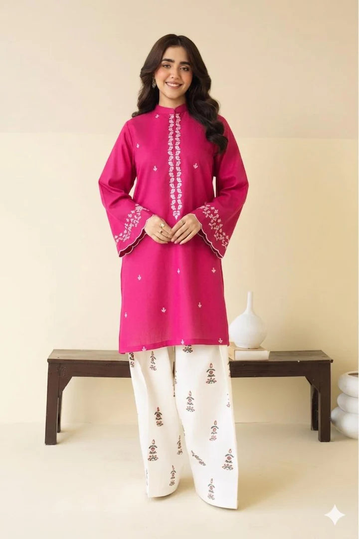 Peezwan Premium Luxury Lawn Unstitched 2-Piece Heavy Embroidered Suit pink